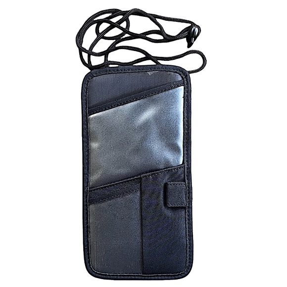 BROOKSTONE Black Document Travel Wallet Pouch 4.5”x 8.5” Adjustable Neck Cord - Picture 1 of 3